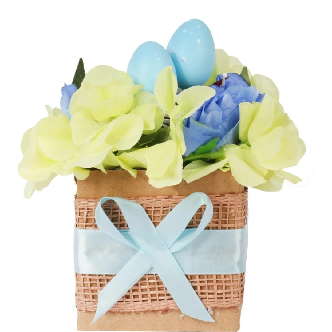 Stroik wielkanocny z JAJECZKAMI - Flower box błękitny 18x12cm — zdjęcie 2