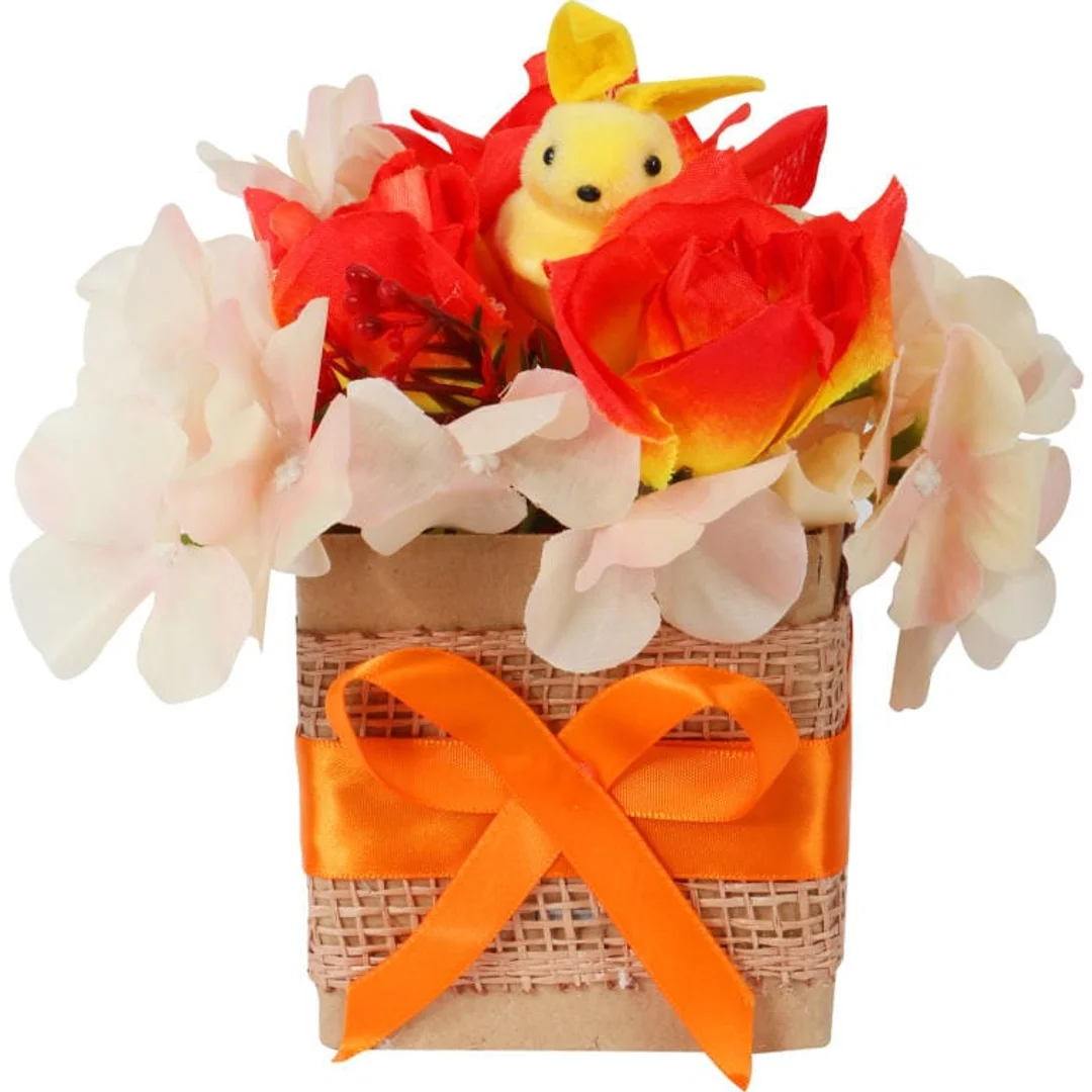 Stroik Wielkanocny Zając w Pomarańczach z Kwiatów Sztucznych w Pudrze Flower Box — zdjęcie 2