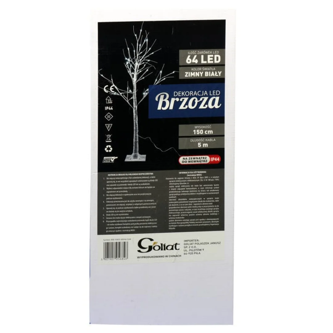 Świąteczne Drzewko Dekoracyjne z Oświetleniem LED 64 Lampki, Wysokość 150 cm, Kolor Biały, Zasilanie Sieciowe, Do Użytku Zewnętrznego IP44 — zdjęcie 2