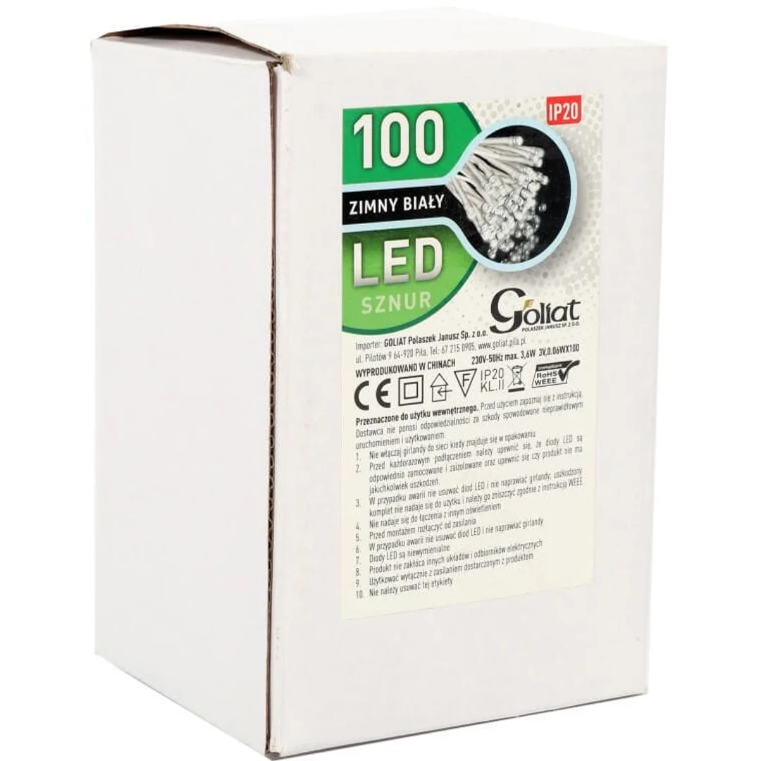 Świąteczne Lampki Choinkowe 100 LED, Wewnętrzne, Kolor Zimny Biały, Długość 5m — zdjęcie 3