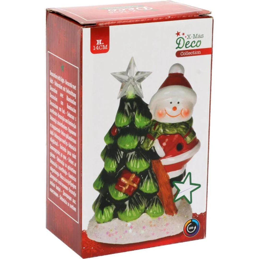 Świąteczny Lampion LED w kształcie Bałwana z Choinką - Ceramiczna Ozdoba — zdjęcie 2
