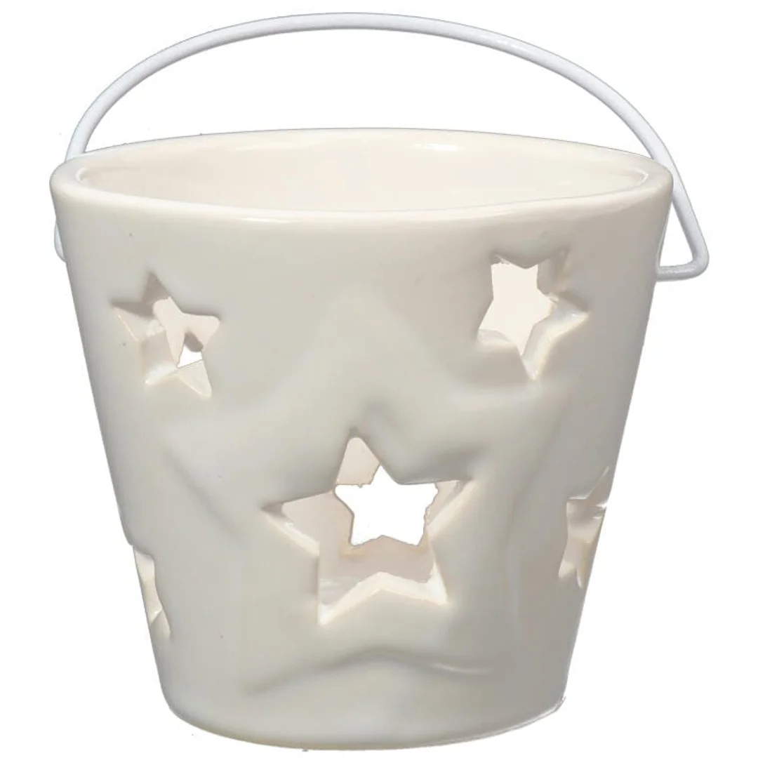 Świecznik Ceramiczny w Kształcie Lampionu z Gwiezdnym Wzorem, Biały — zdjęcie 2