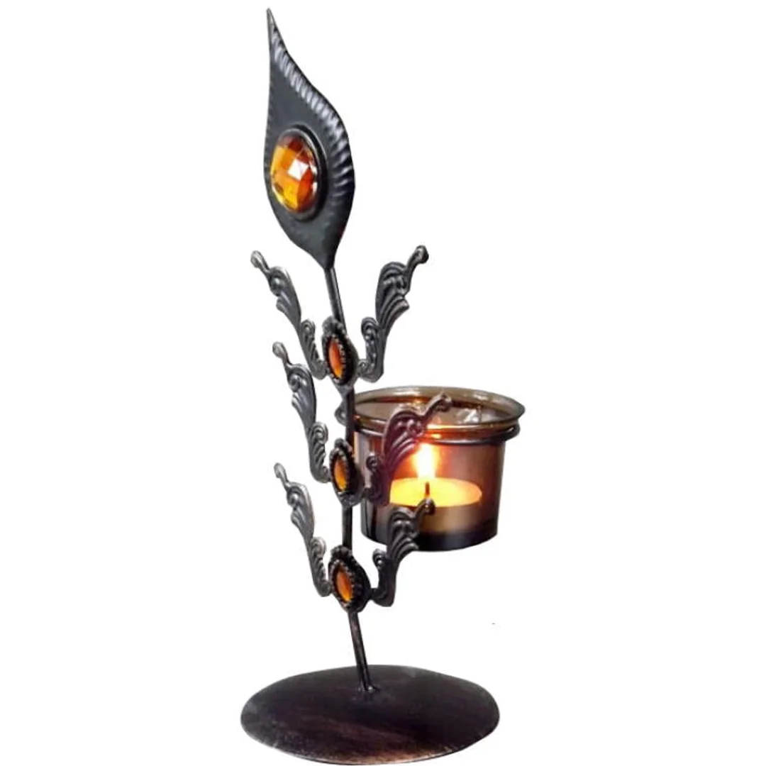Świecznik Metalowy z Szklanymi Elementami i Kieliszkiem na Świeczkę 25x10 cm — zdjęcie 2