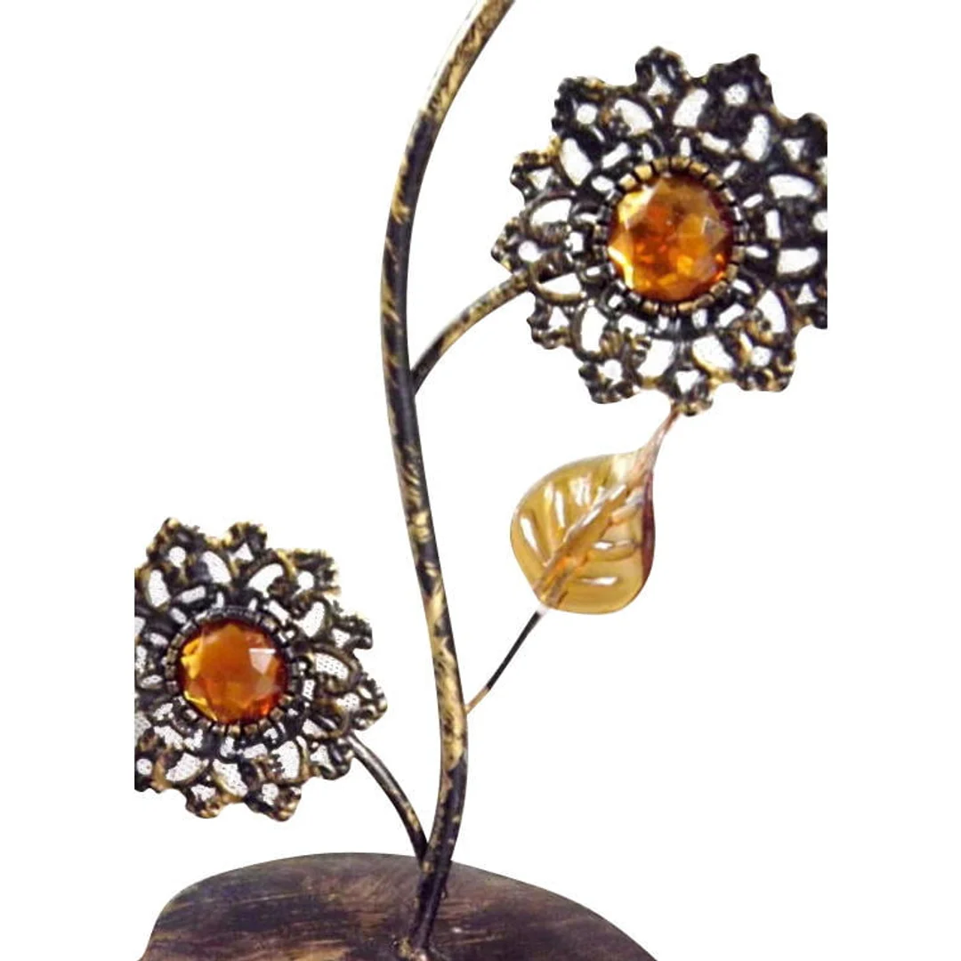 Świecznik metalowy ze szkiełkami w kolorze brązowym 24x10 cm — zdjęcie 2