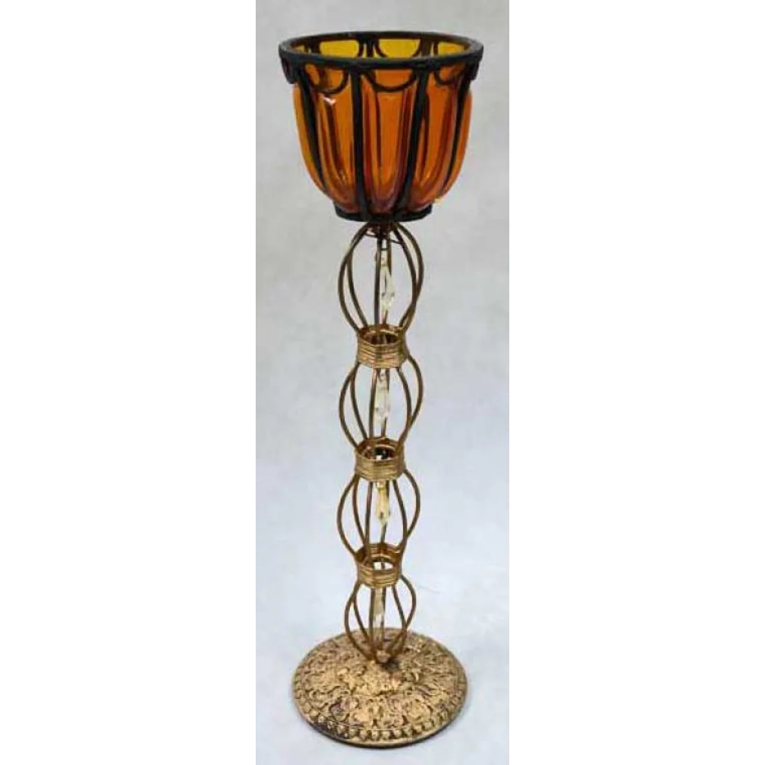 Świecznik stojący wykonany z metaloplastyki i szkła 44x11 cm — zdjęcie 2