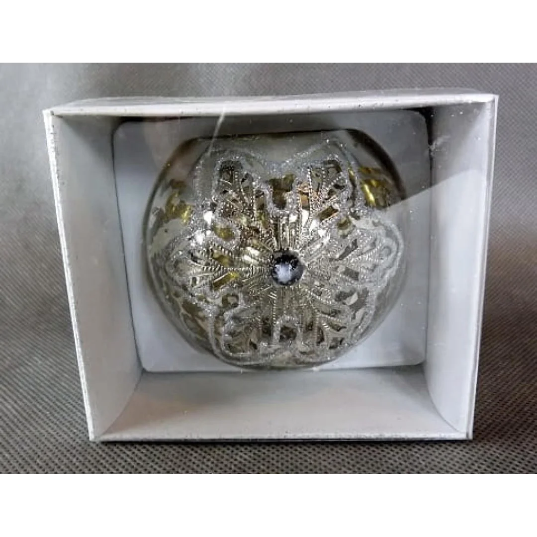 Świecznik Szklany Zdobiony Brokatem w Kolorze Starego Srebra - 7x8cm — zdjęcie 3