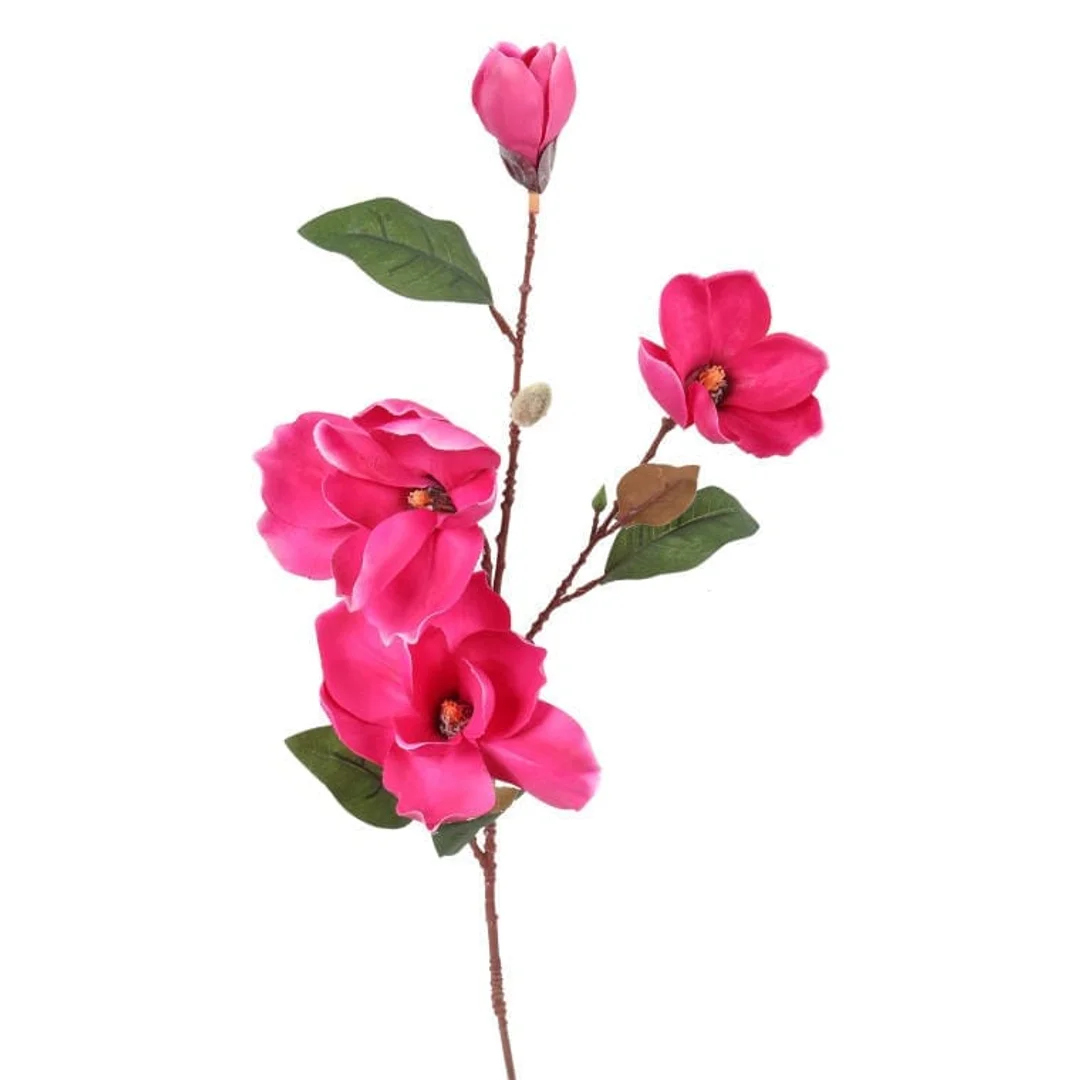 Sztuczna gałązka Magnolii - 4 sztuki w kolorze ciemnoróżowym, 78 cm. — zdjęcie 2