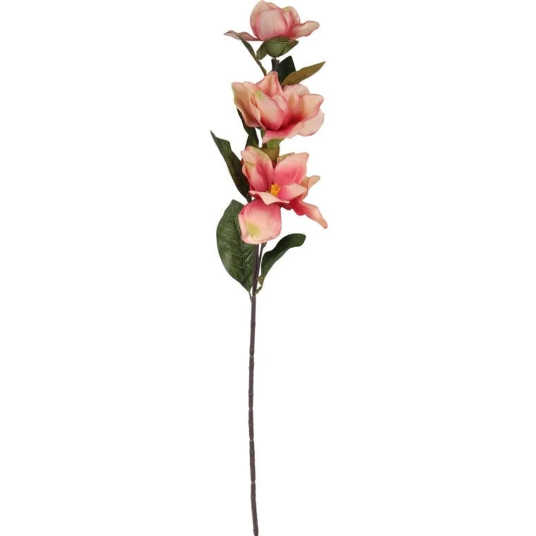 Sztuczna gałązka magnolii z 3 kwiatami w kolorze łososiowym, 78 cm — zdjęcie 2