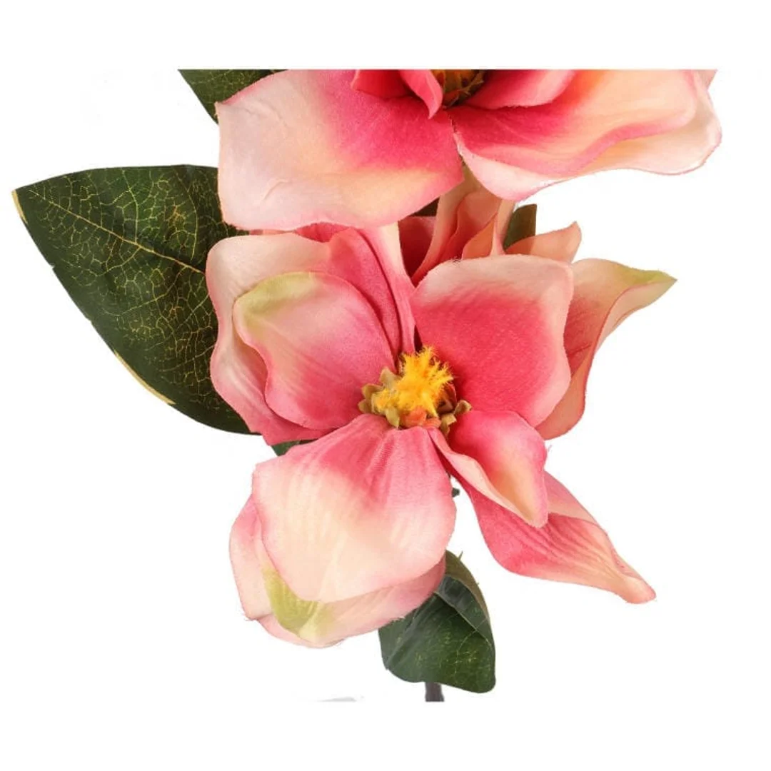 Sztuczna gałązka magnolii z 3 kwiatami w kolorze łososiowym, 78 cm — zdjęcie 3