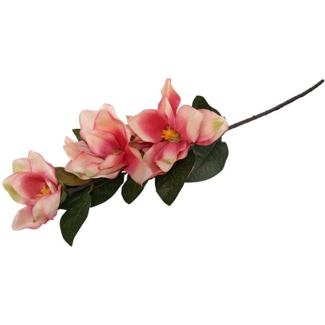 Sztuczna gałązka magnolii z 3 kwiatami w kolorze łososiowym, 78 cm — zdjęcie 4