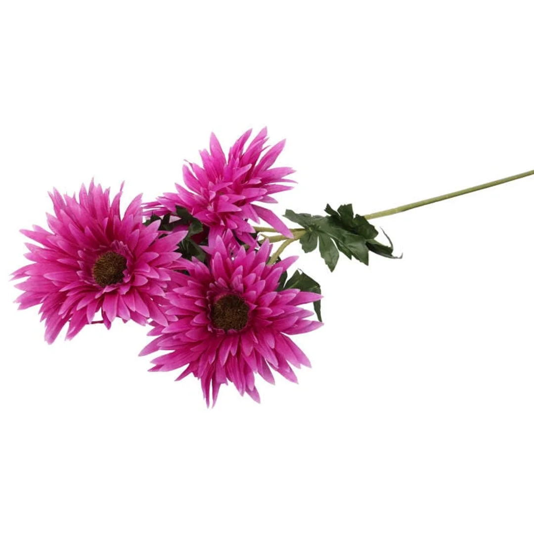 Sztuczna gałązka z trzema gerberami w kolorze ciemno różowym - 80 cm — zdjęcie 3
