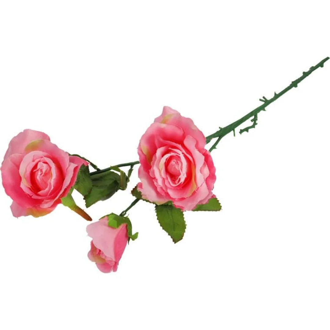 Sztuczna gałązka z trzema różami, kolor różowy, wysokość 72 cm — zdjęcie 3