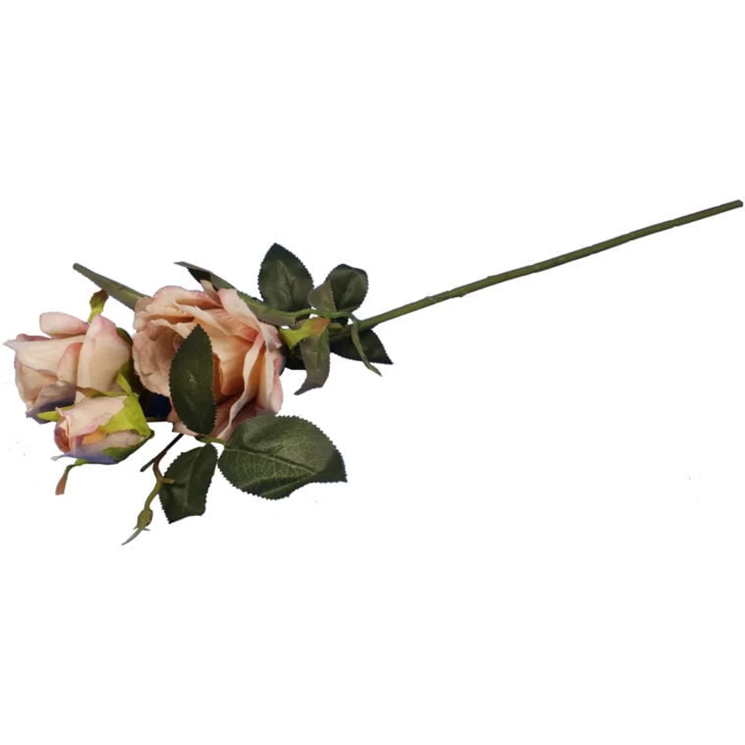 Sztuczna Gałązka z Trzema Różami o Kolorze Łososiowym, 65 cm — zdjęcie 3