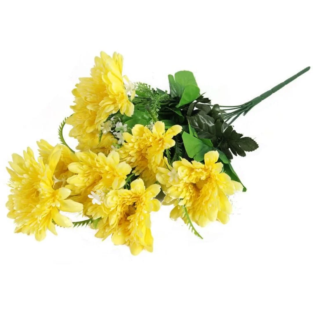 Sztuczne Gerbery w Bukiecie - 9 Sztuk, Kolor Żółty, Wysokość 54 cm — zdjęcie 3