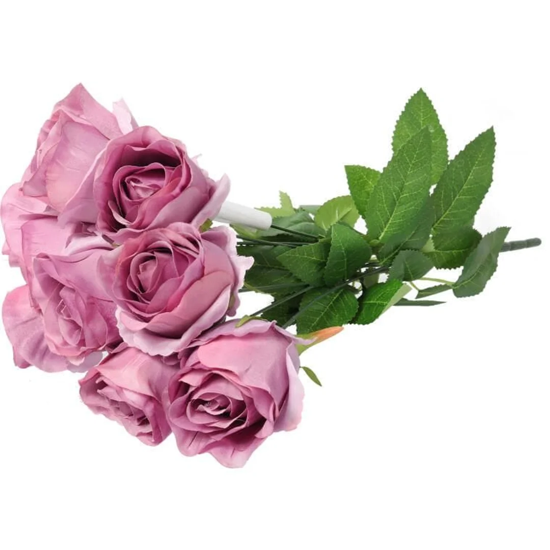 Sztuczne Róże w Bukiecie - 9 Sztuk, Kolor Fioletowy, Wysokość 45 cm — zdjęcie 3