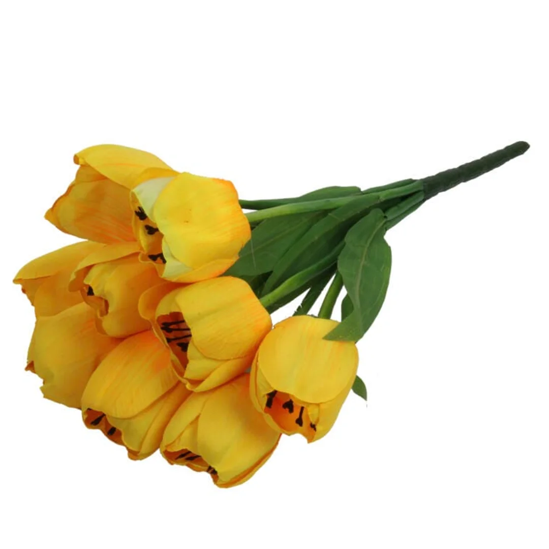 Sztuczne Tulipany Żółte, Bukiet 9 Sztuk, Wysokiej Jakości, Wysokość 38 cm — zdjęcie 3