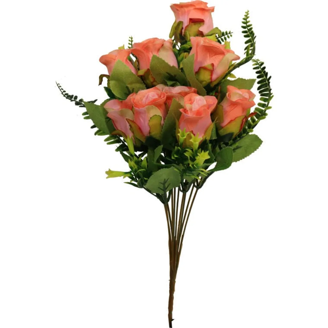 Sztuczny Bukiet 10 Pomarańczowych Róż z Paprotkami - Dekoracja Interiors, 40 cm — zdjęcie 2