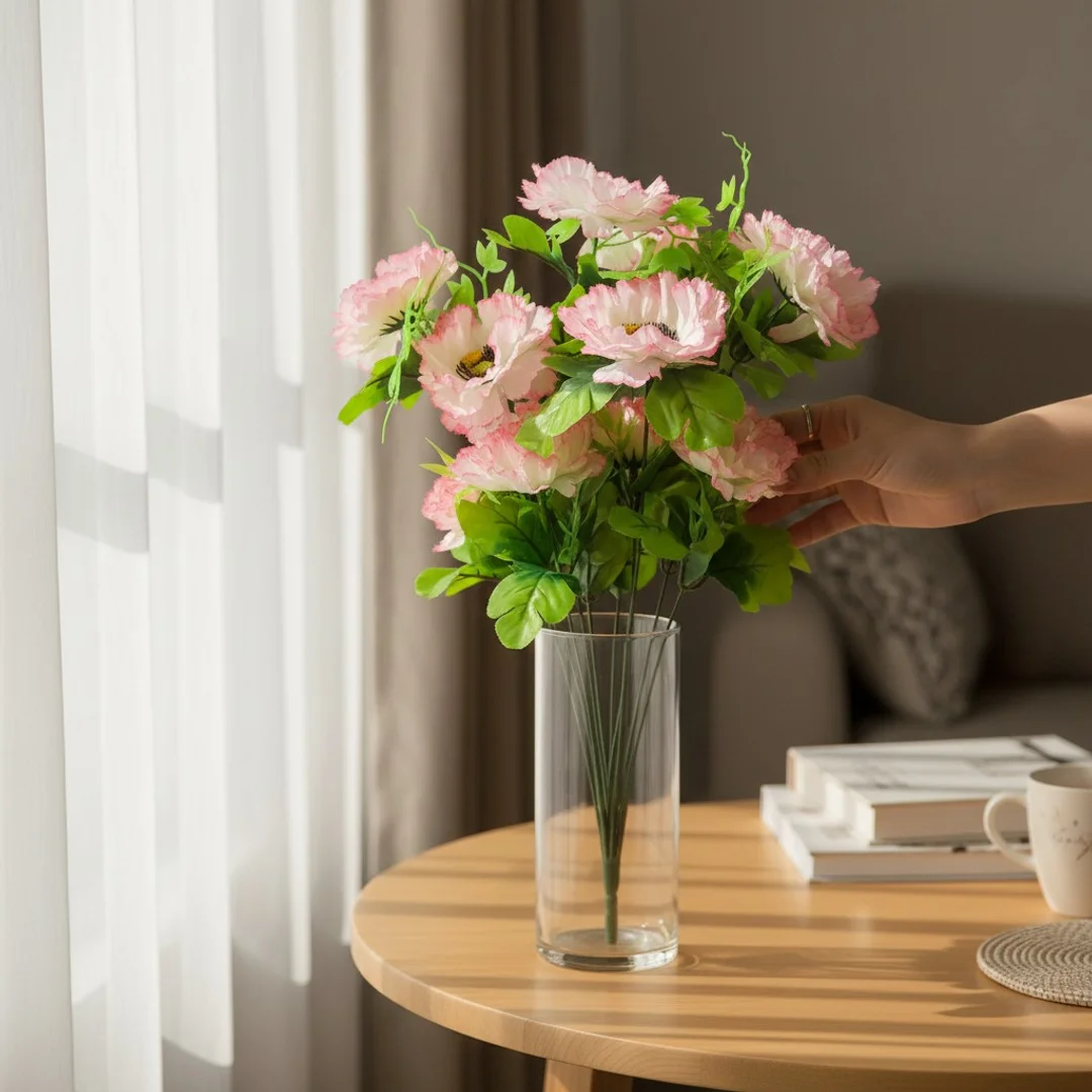Sztuczny Bukiet 14 Anemonów 54 cm JASNY RÓŻ — zdjęcie 5