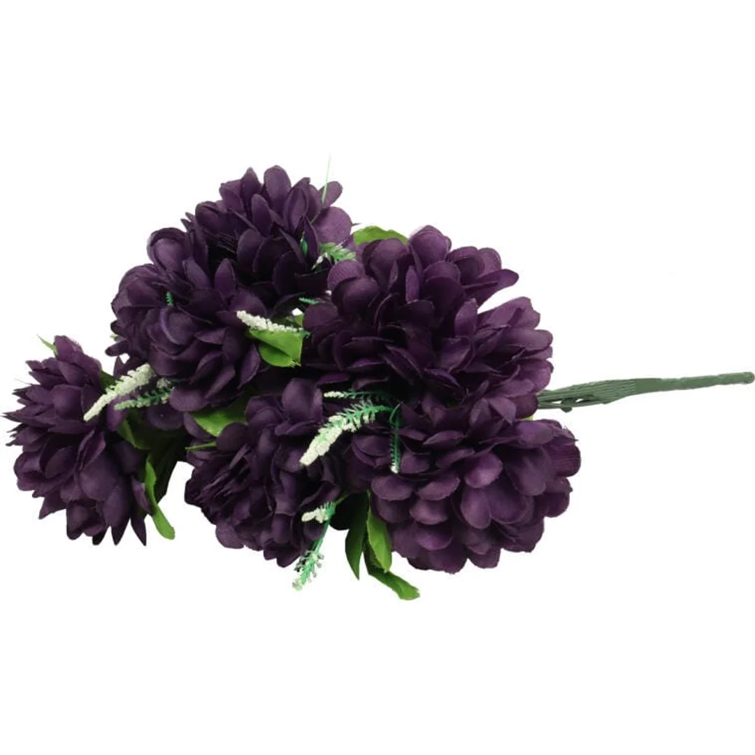 Sztuczny Bukiet 8 Fioletowych Chryzantem z Gipsówką - Dekoracja Grobowa 54cm — zdjęcie 2