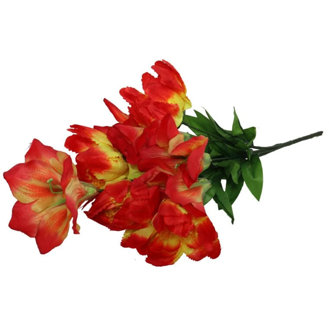 Sztuczny Bukiet 9 kwiatów - Mix Amarylis i Lilia, Kolor Czerwony, Wysokość 58cm — zdjęcie 2