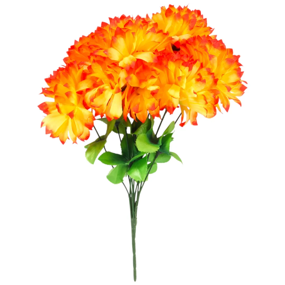 Sztuczny Bukiet 9 Pomarańczowych Chryzantem – Dekoracja Cmentarna 43cm — zdjęcie 2