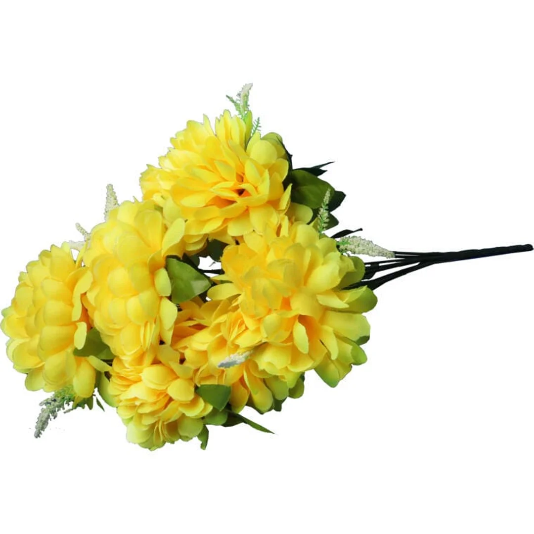 Sztuczny Bukiet Żółtych Chryzantem z Gipsówką - Dekoracja Cmentarna, Wysokość 54cm — zdjęcie 2