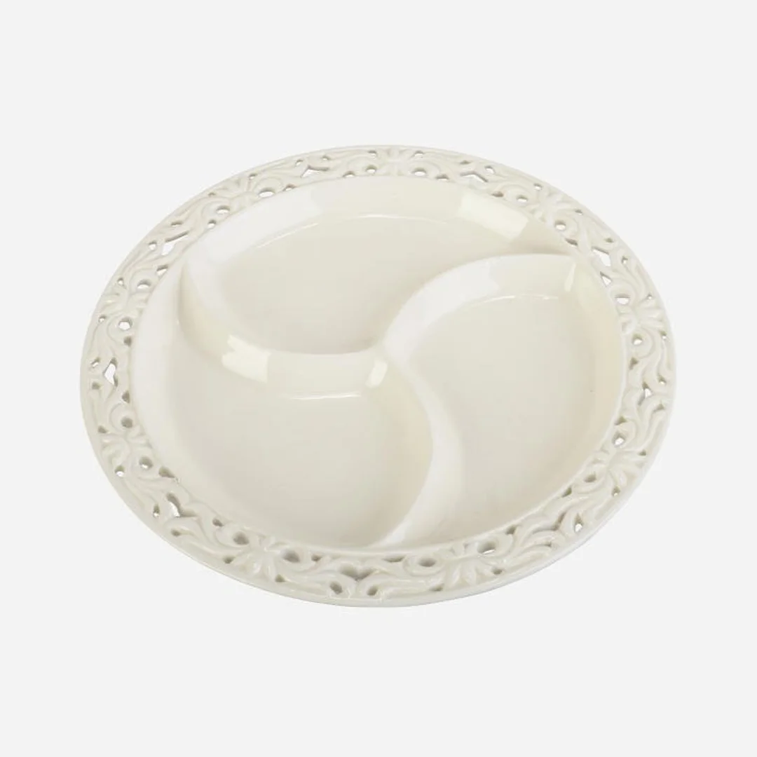 Talerz Ceramiczny z Przegrodami na Złotych Nóżkach 24 cm - Kolekcja Koronkowa — zdjęcie 2
