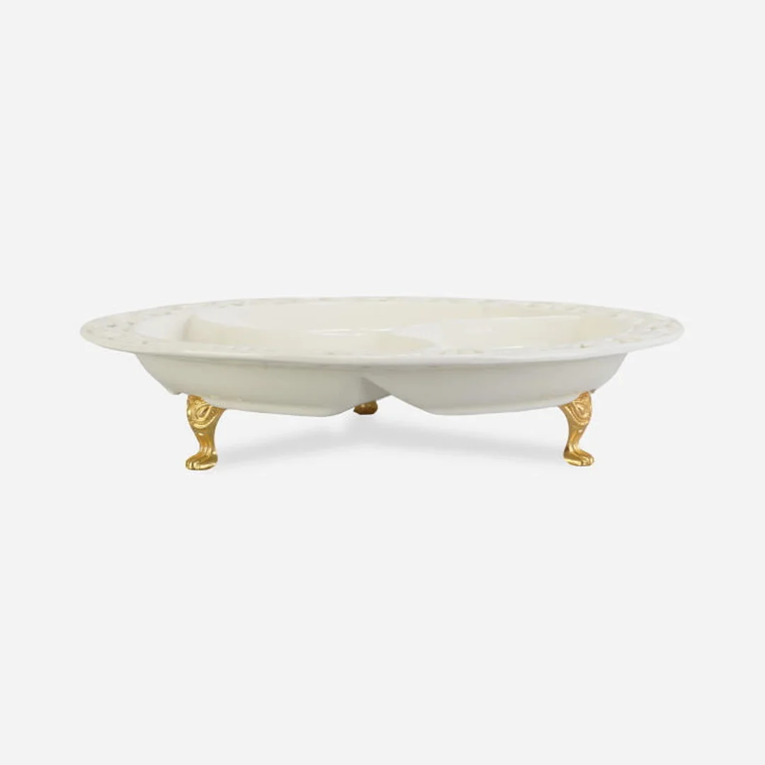 Talerz Ceramiczny z Przegrodami na Złotych Nóżkach 24 cm - Kolekcja Koronkowa — zdjęcie 3