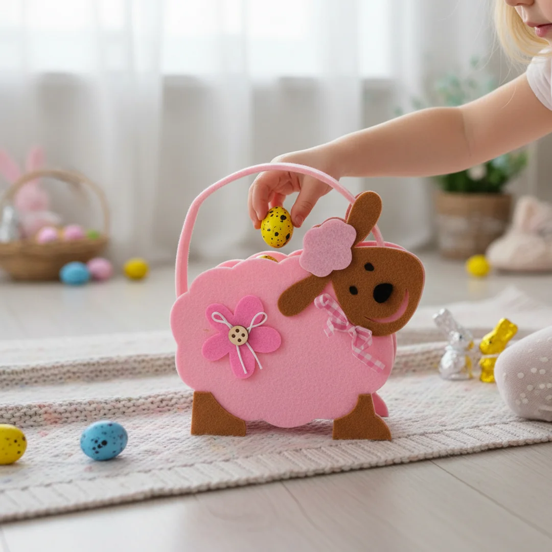 Torebka na prezent upominek wielkanocna filcowa BARANEK różowy — zdjęcie 4