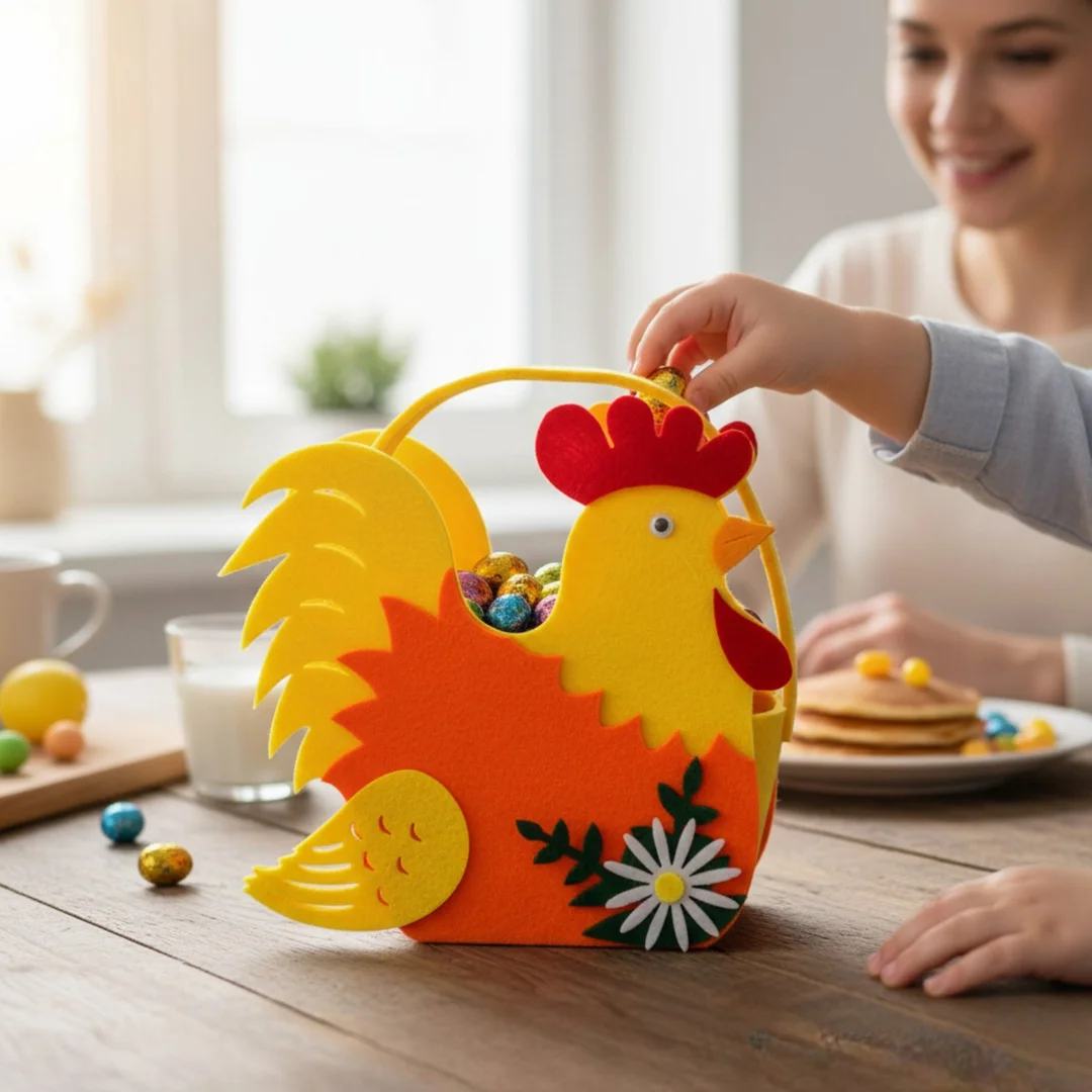 Torebka na prezent upominek wielkanocna filcowa KOGUT żółty — zdjęcie 4