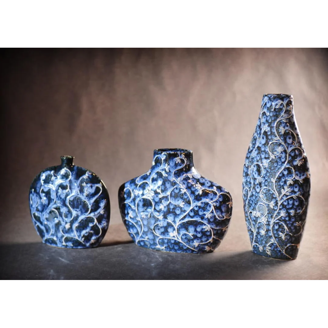 Wazon Ceramiczny Niebieski z Białymi Gałęziami - Szeroki Model z Kolekcji — zdjęcie 2