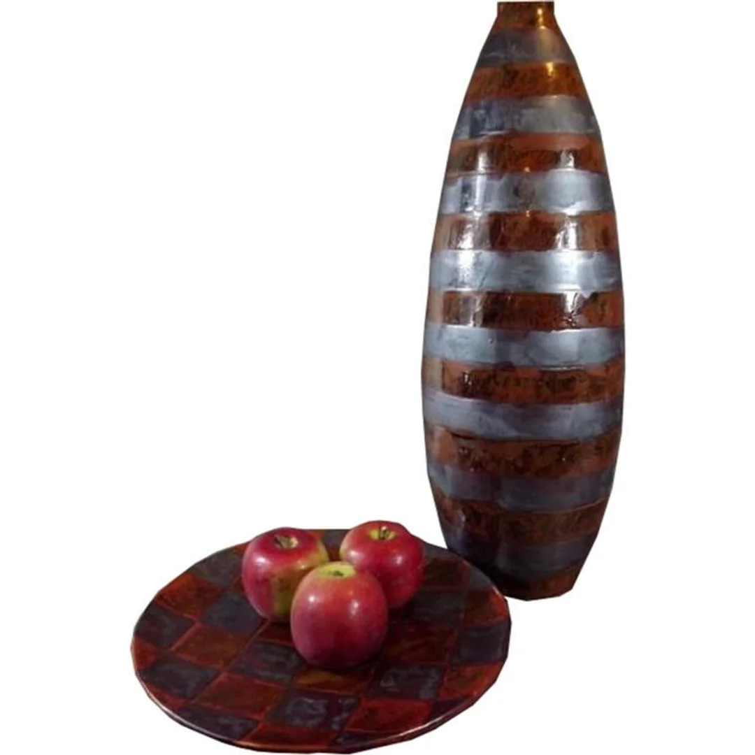 Wazon ceramiczny w brązowe pasy, z kolekcji kamiennej, 60x20 cm — zdjęcie 2