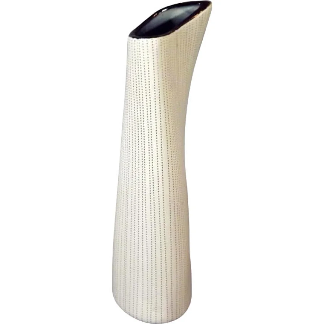 Wazon ceramiczny w kolorze beżowym z brązowym obrzeżem 12.8x5 x30.2 cm — zdjęcie 2