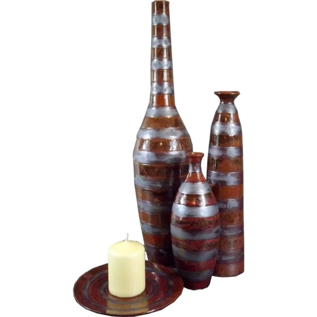 Wazon ceramiczny w kolorze brązowym ciężki w pasy 40x9 cm — zdjęcie 3