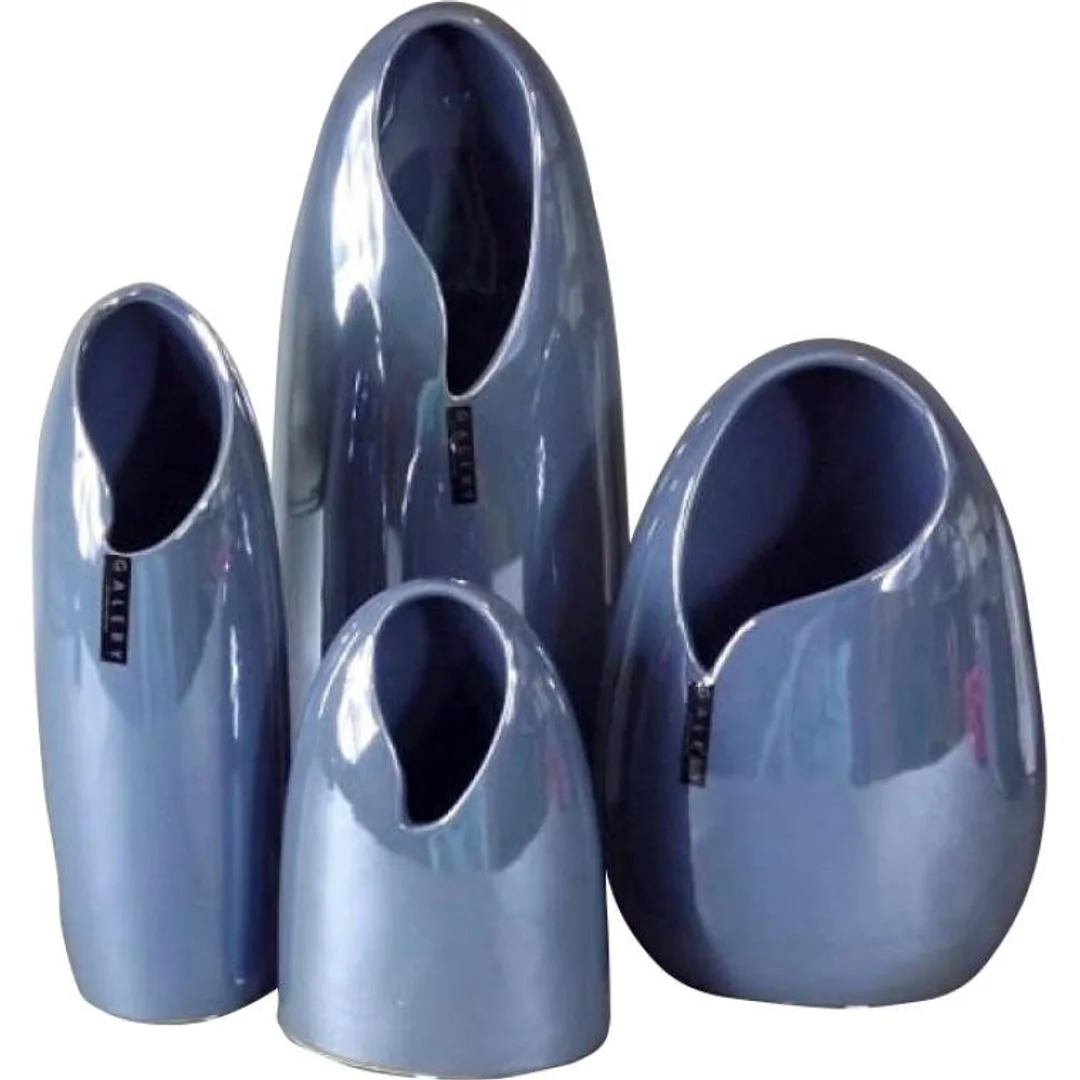Wazon ceramiczny w kolorze niebieskim duży 16x8x37 cm — zdjęcie 2