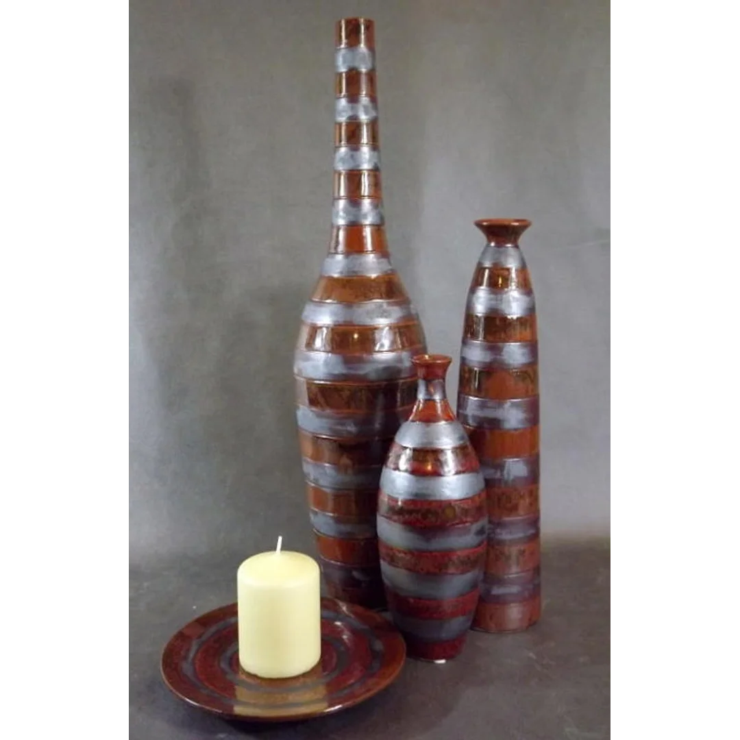 Wazon ceramiczny w kolorze piaskowym ciężki w pasy 38x20 cm — zdjęcie 3