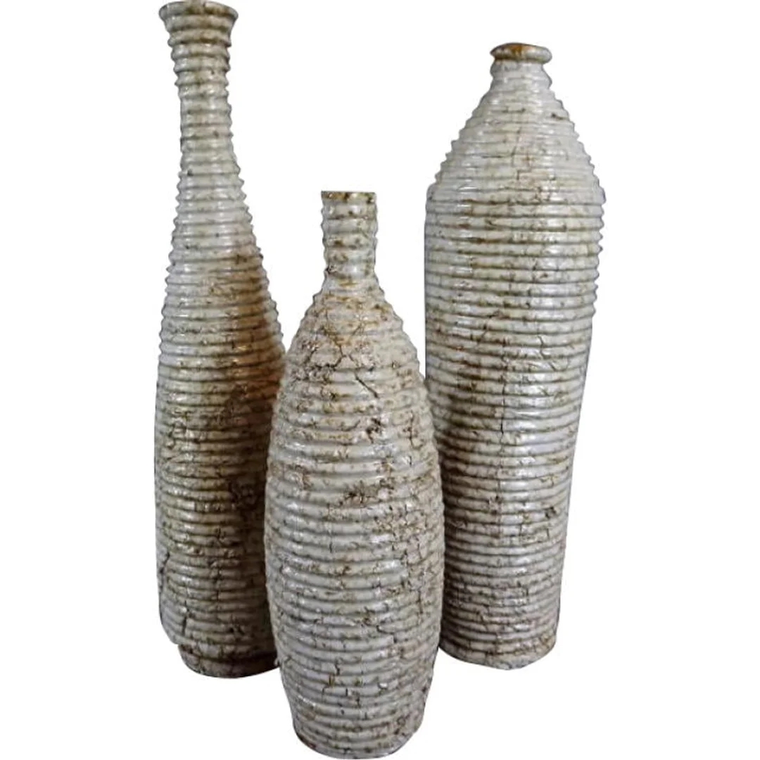 Wazon kamienny w kolorze kremowym w prążki 37x10 cm — zdjęcie 3