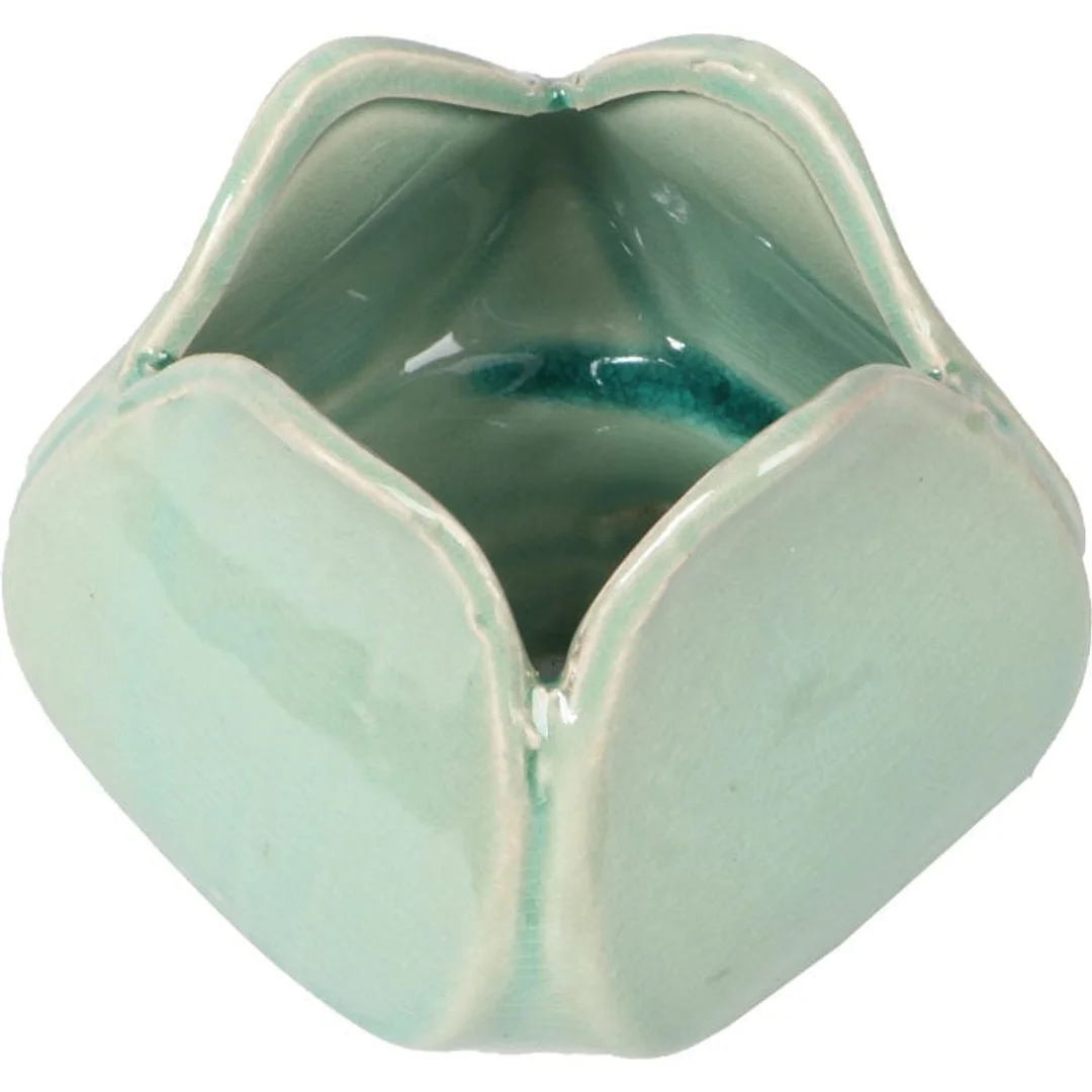 Wazonik ceramiczny w kształcie kwiatu turkusowy 10x8 cm — zdjęcie 2