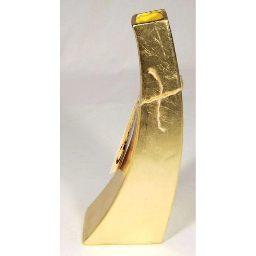 Wazonik wykrzywiony w kolorze złotym lekko postarzany 32x12 cm — zdjęcie 2