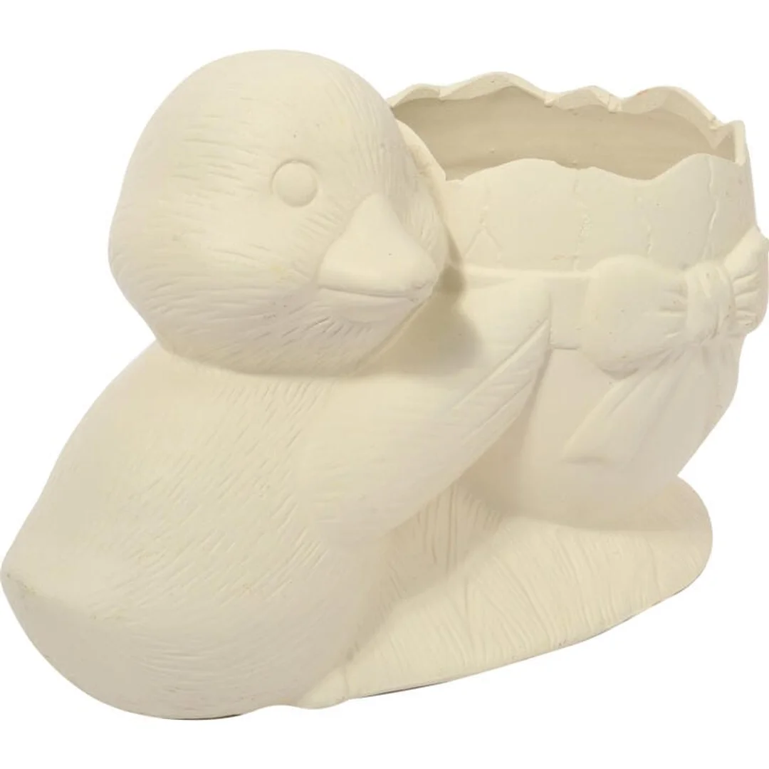 Wielkanocna Dekoracja - Biała Ceramiczna Doniczka w Kształcie Jajka z Kaczuszką — zdjęcie 2