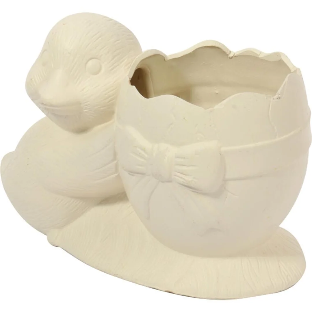 Wielkanocna Dekoracja - Biała Ceramiczna Doniczka w Kształcie Jajka z Kaczuszką — zdjęcie 3