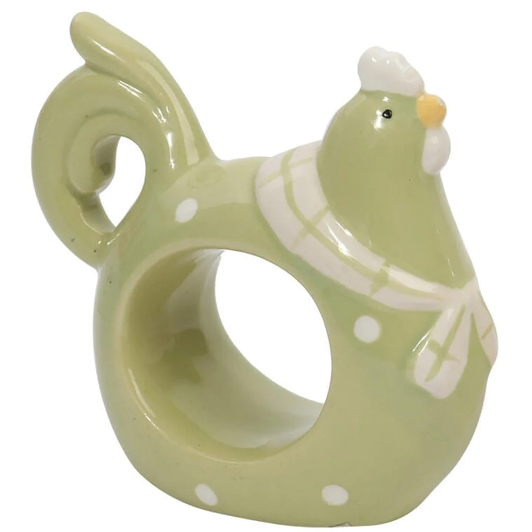 Wielkanocny Serwetnik Ceramiczny w Kształcie Kury Zielony z Białymi Kropkami 8.5cm — zdjęcie 2