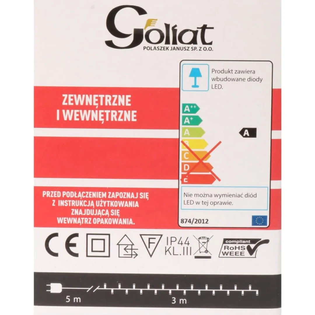 Wielobarwne Lampki Świąteczne Typu Gąsienica - 384 LED, Przeznaczone do Użytku Zewnętrznego, IP44, Długość 3m + 2m Przewód Sieciowy. — zdjęcie 2