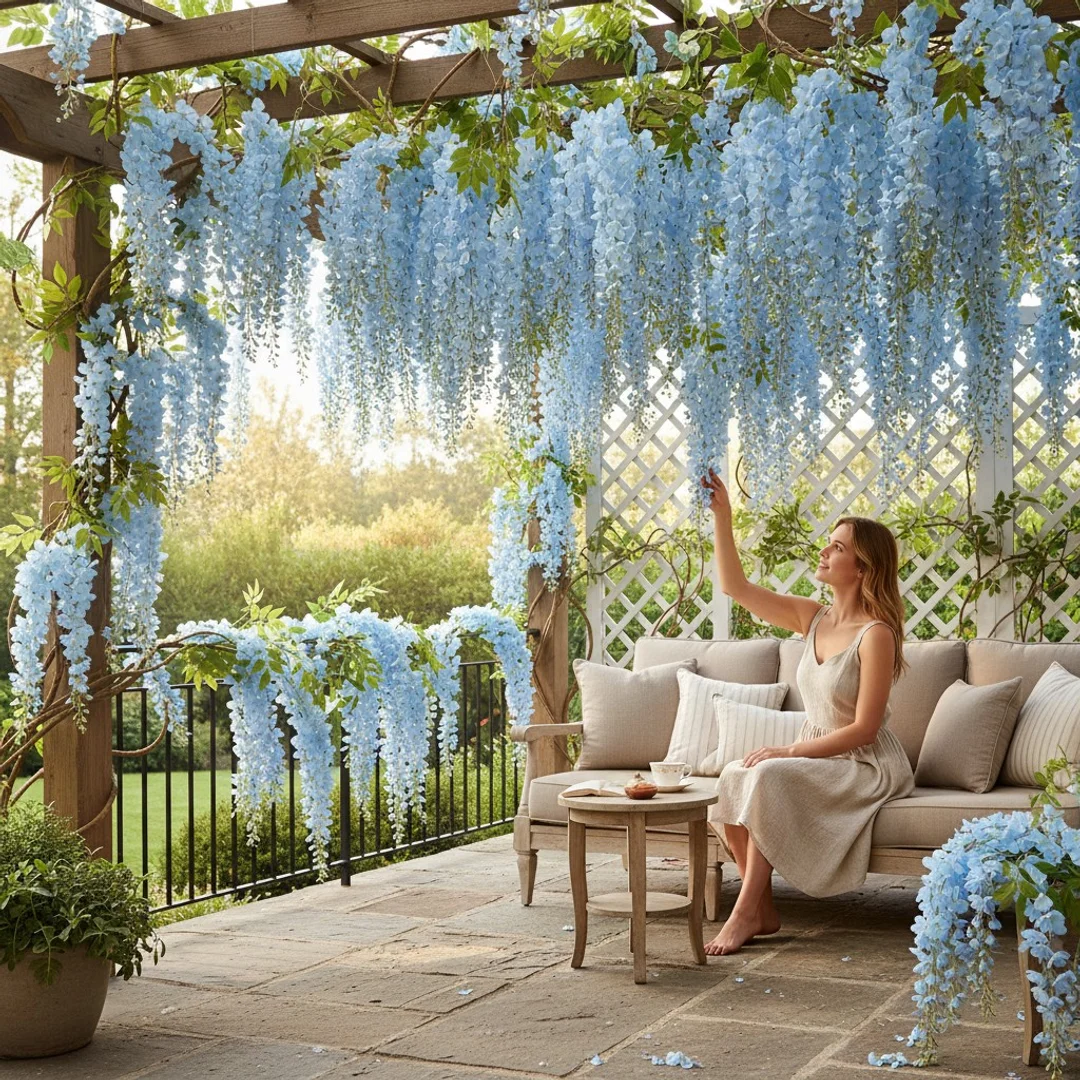 Wisteria Sztuczne Kwiaty Girlanda Glicynia Kwiaty Wiszące Balkon Taras Ślub niebieska
