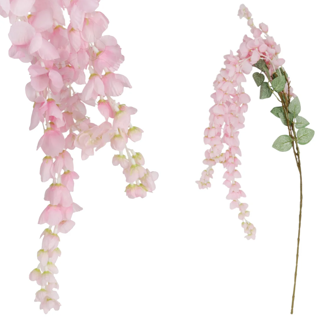 Wisteria Sztuczne Kwiaty Girlanda Glicynia Kwiaty Wiszące Balkon Taras Ślub różowa - 1