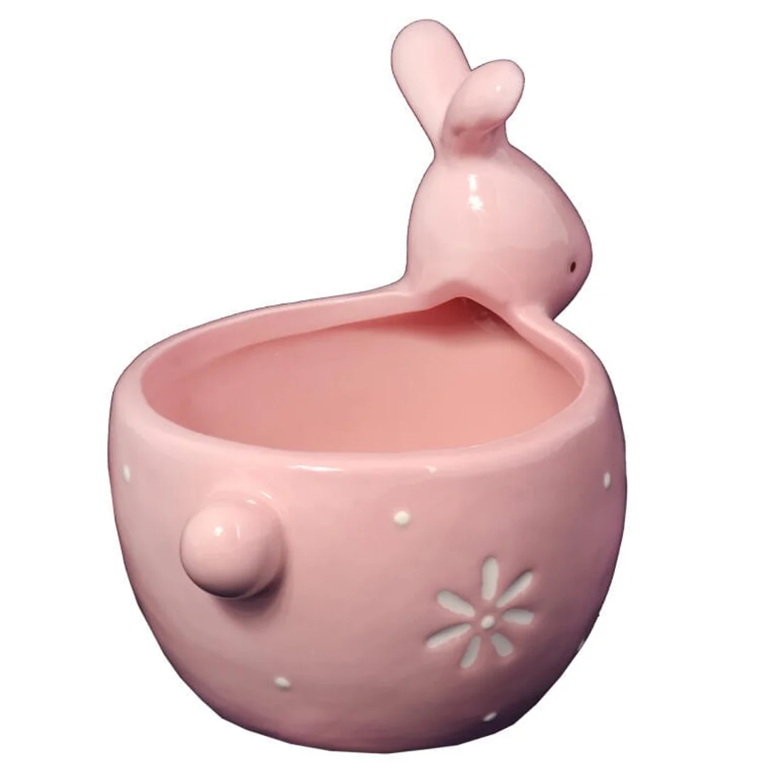 ZAJĄC CERAMICZNY PODSTAWKA MISECZKA RÓŻOWA — zdjęcie 3