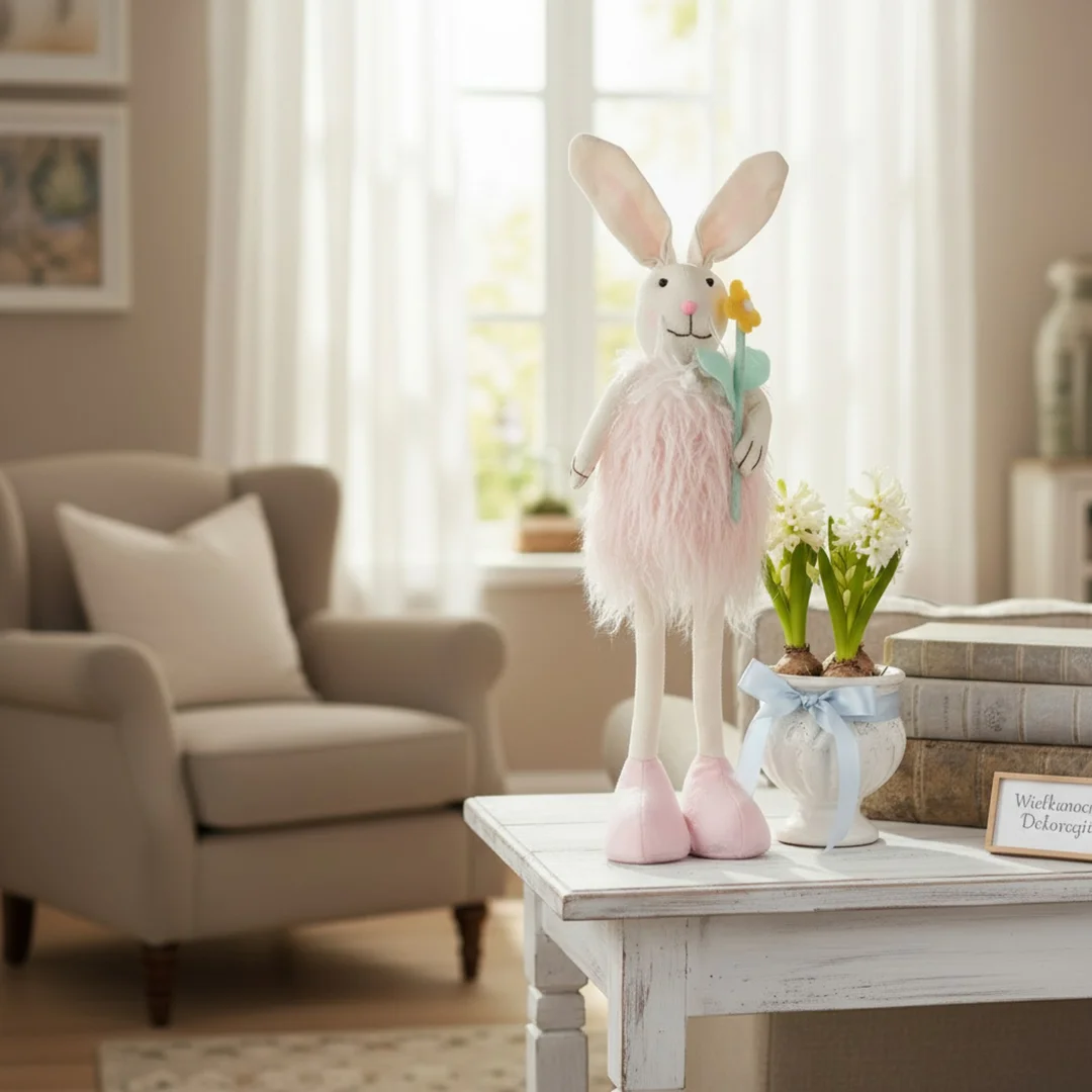 Zając Futrzany z kwiatkiem Ozdoba Wielkanocna Figurka 50 cm — zdjęcie 5