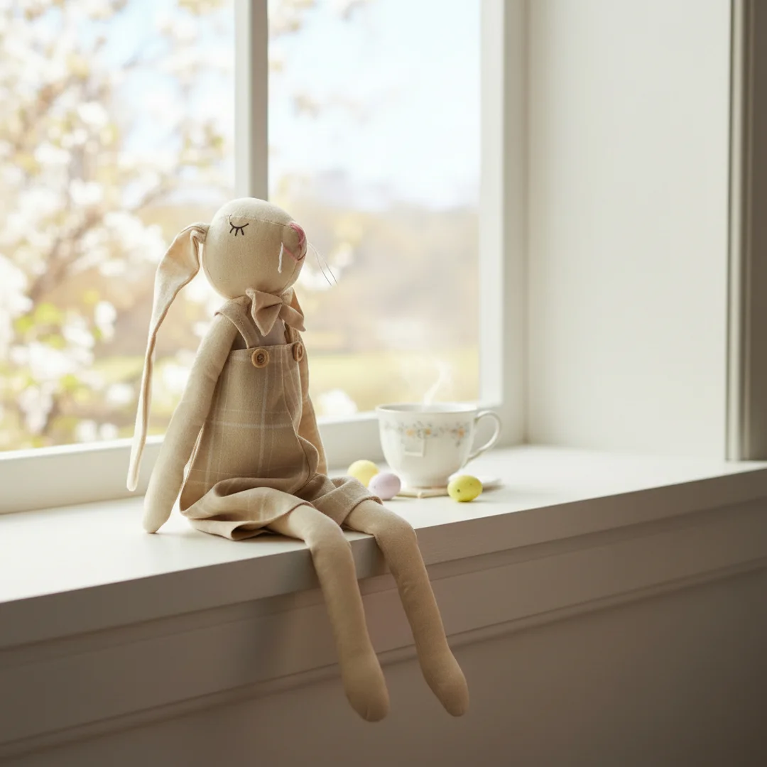 Zając siedzący Ozdoba Wielkanocna Figurka w sukience w kratę 48 cm II — zdjęcie 5