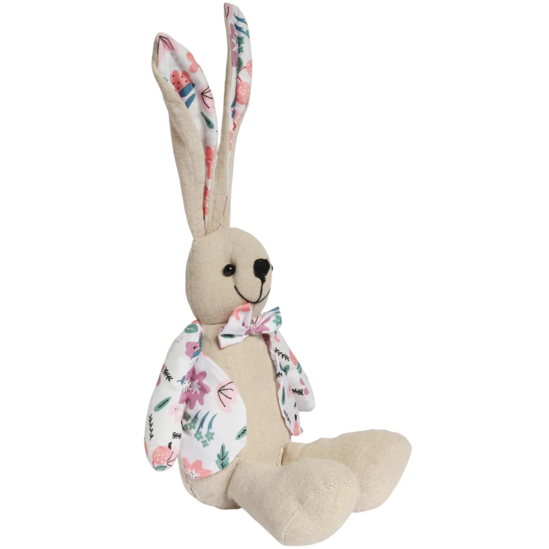 Zając siedzący Ozdoba Wielkanocna Figurka w ubranku w różowe kwiatki 36 cm — zdjęcie 2