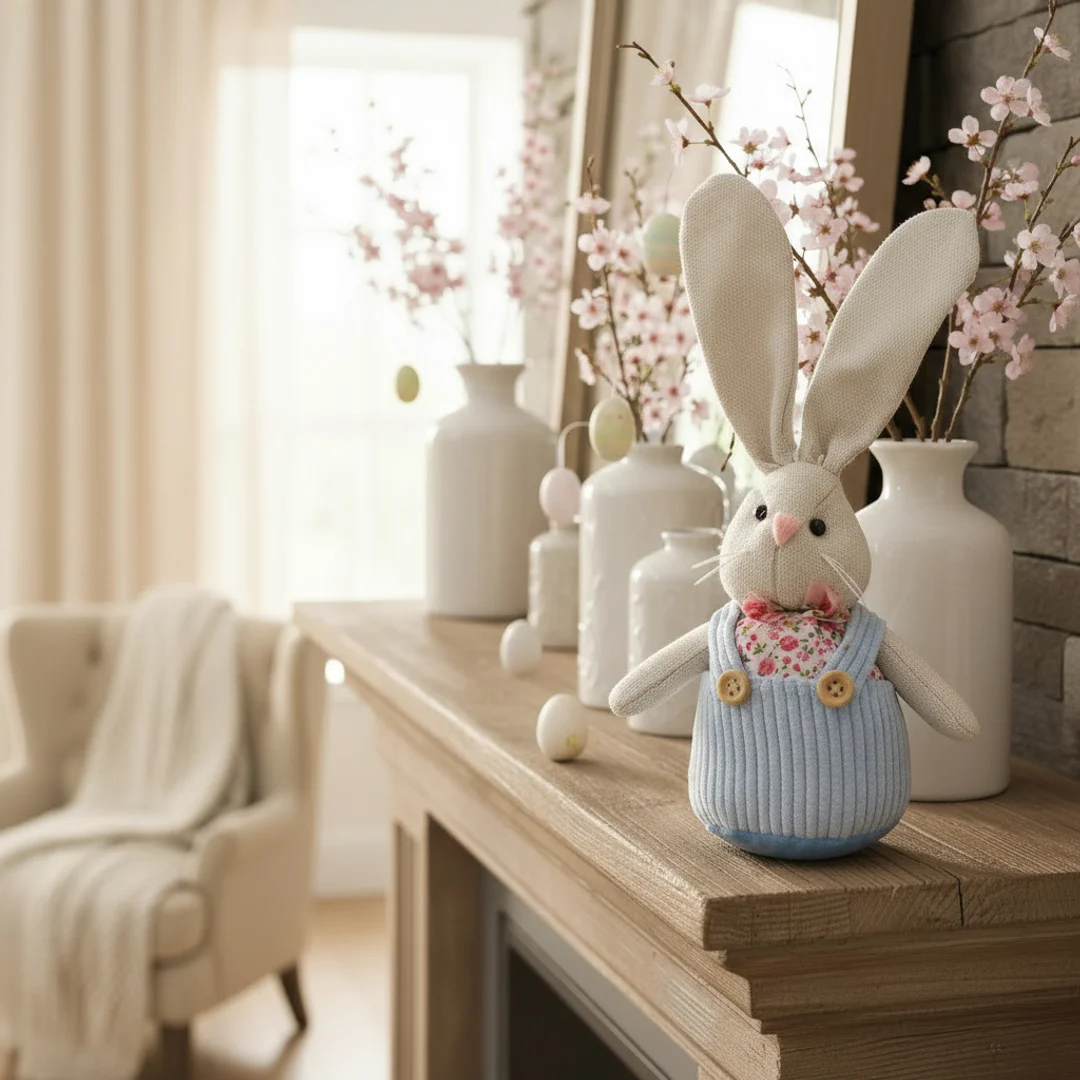 Zając STOJĄCY lniany Ozdoba Wielkanocna Figurka niebieska 19 cm — zdjęcie 5